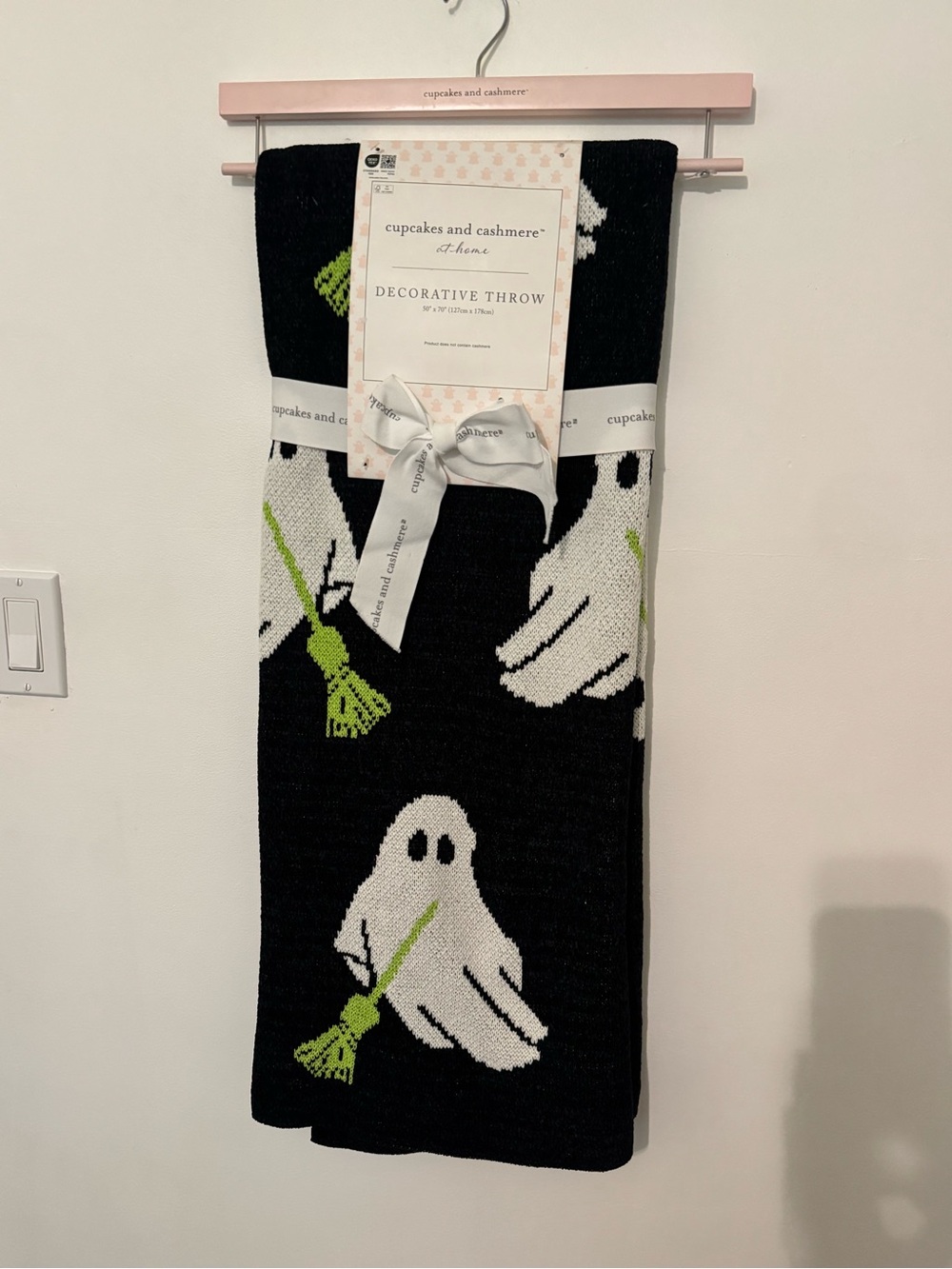 cupcakes & cashmere Black White and Green Ghost Decorative Throw